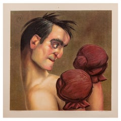 Baroni, Poster originale d'epoca sulla boxe, caricatura del pugile, sport, pugile, 1910
