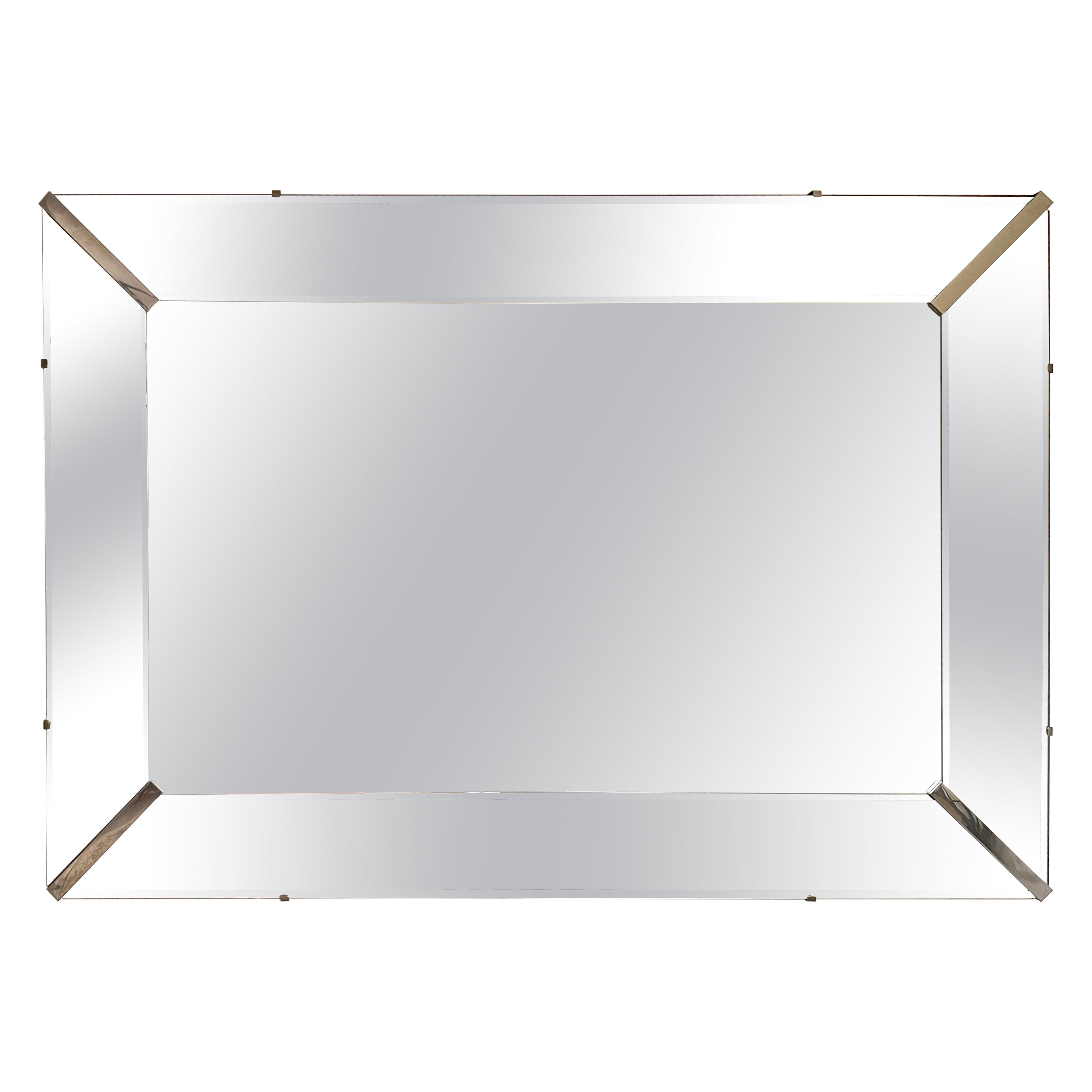 Specchio con cornice in nichel di grandi dimensioni di epoca Art Deco Mirror