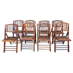 Vintage Burnt Bamboo Tortoise Folding Chairs - a Set of 8