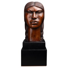 Native indian-American bust hand-carved in wood, CIrca 1930