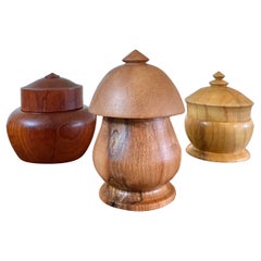 Trío de Recipientes Escultóricos Minimalistas Torneados de Madera Dura Exótica