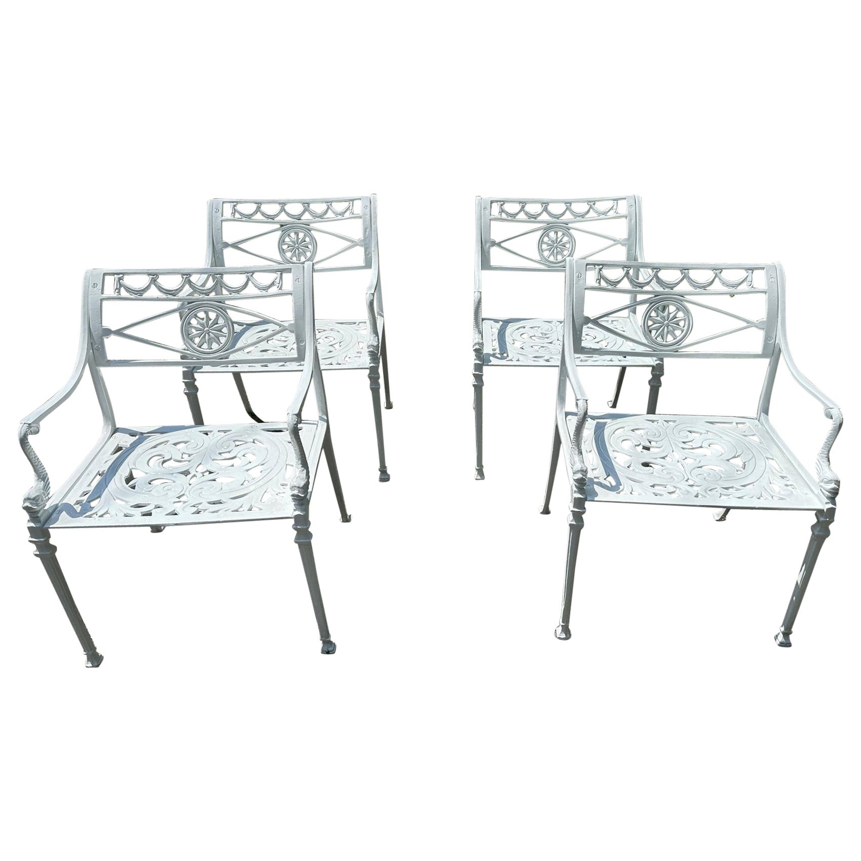 Set of 4 Aluminum White Powder Coated Classical Patio Dining Arm Chairs