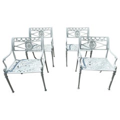 Ensemble de 4 fauteuils de salle à manger de patio classiques en aluminium blanc poudré