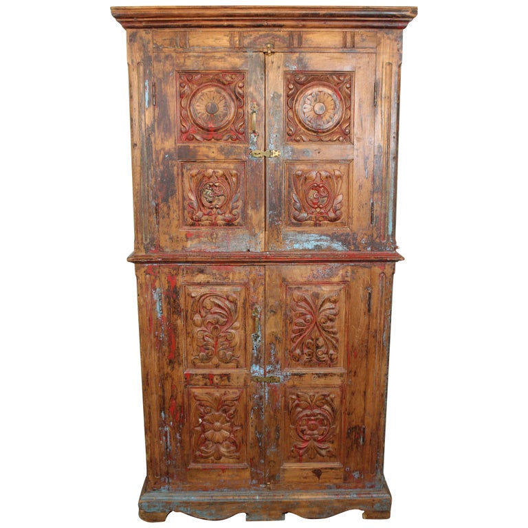 Indian Painted Teak Glazed Cabinet - Ca 1920 Indian Painted Teak Glazed Cabinet - Ca 1920