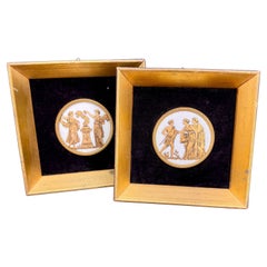 Pair of Small Gilded Frames with Greek Scened Porcelain Plaques