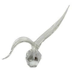 Vintage Licio Zanetti Murano Clear/White Stripe “Bird in Flight” Glass Sculpture