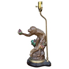 Late 20th-C. Chinese Export Style Table Lamp - Monkey With Pomegranates
