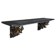 Early Paul Evans Sculpted Steel Polychrome Wall Shelf Console Table, 1960