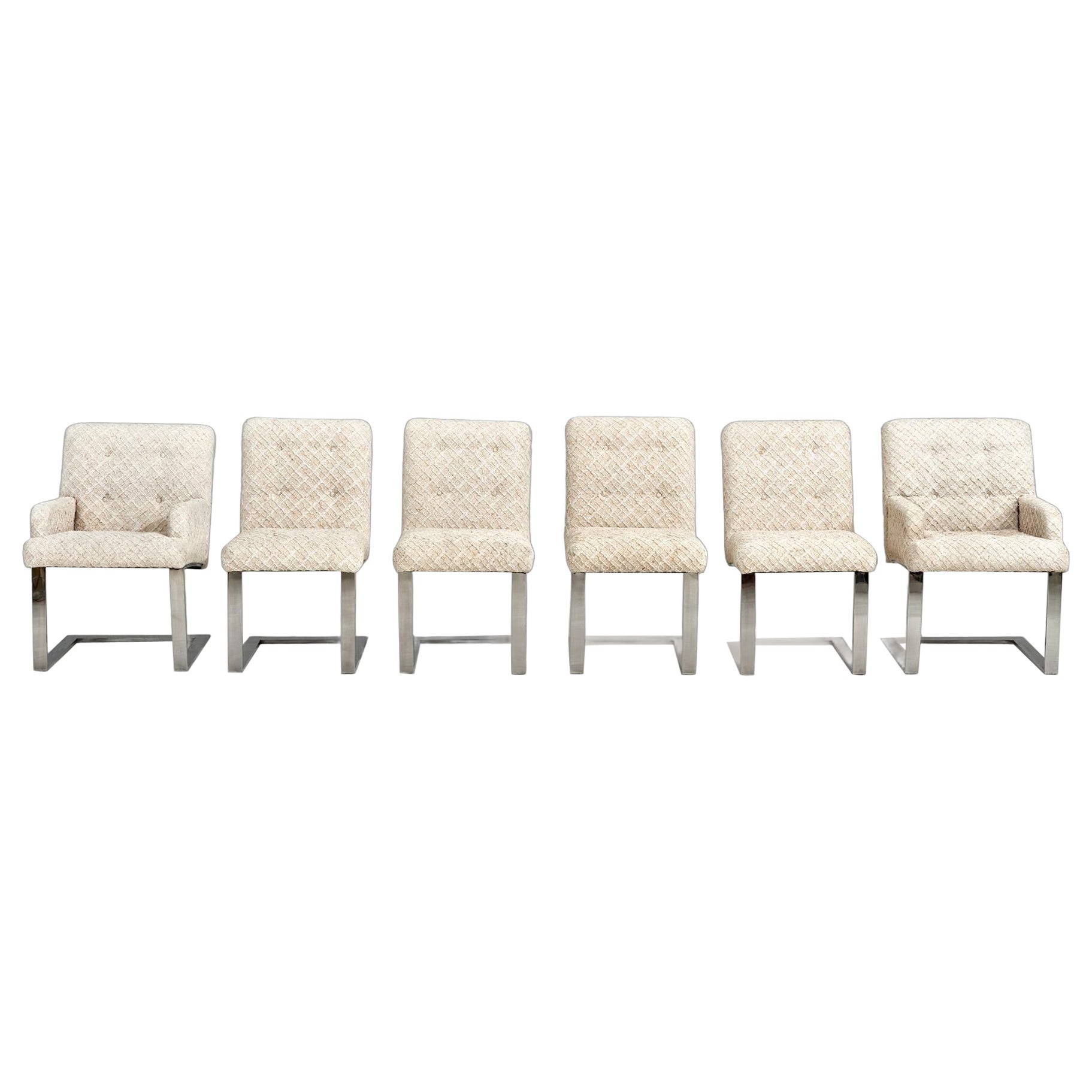 6 Paul Evans for Directional Chrome Cantilever Dining Chairs, 1960
