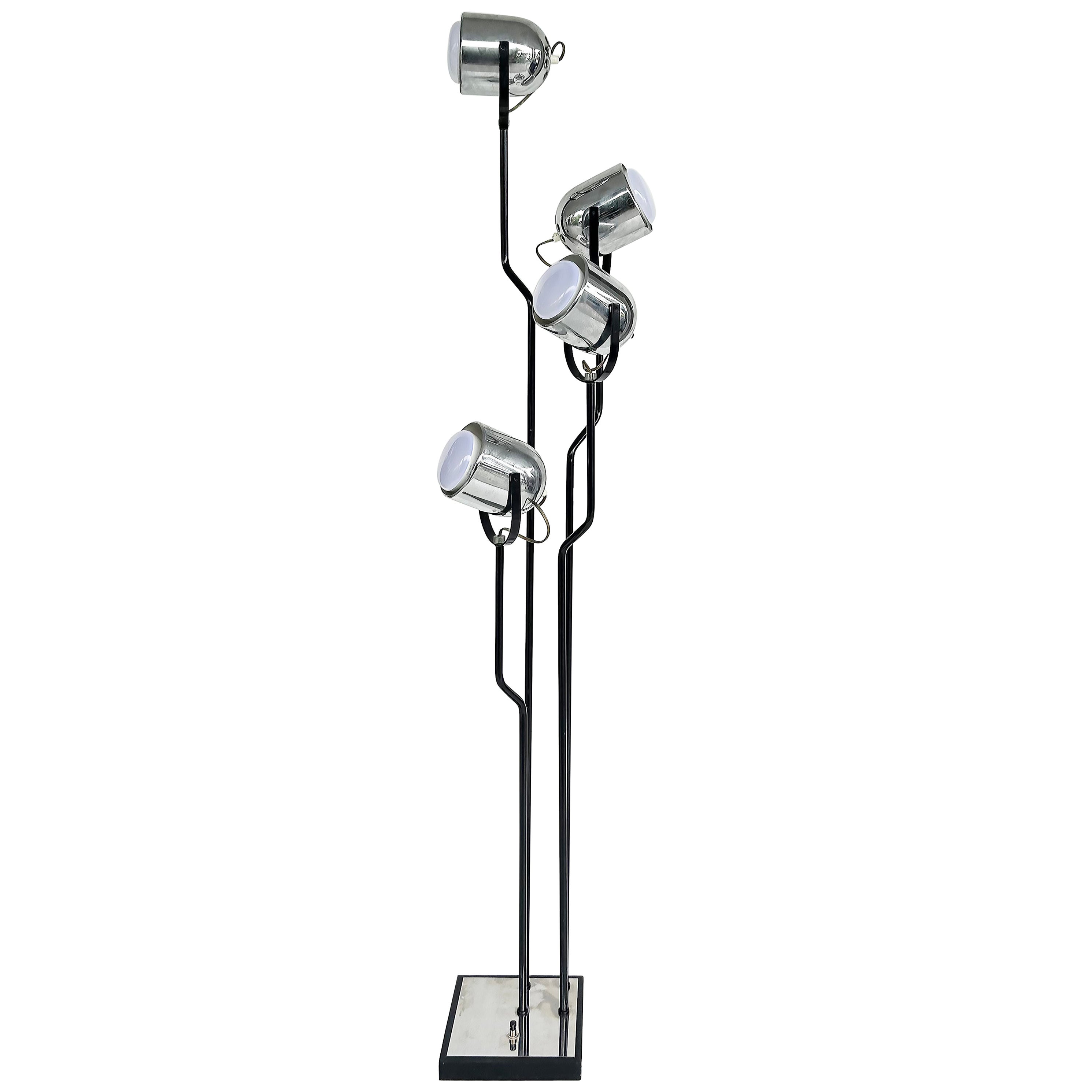 Goffredo Reggiani Italian Floor Lamp, 4 Adjustable, Pivoting Lights For Sale