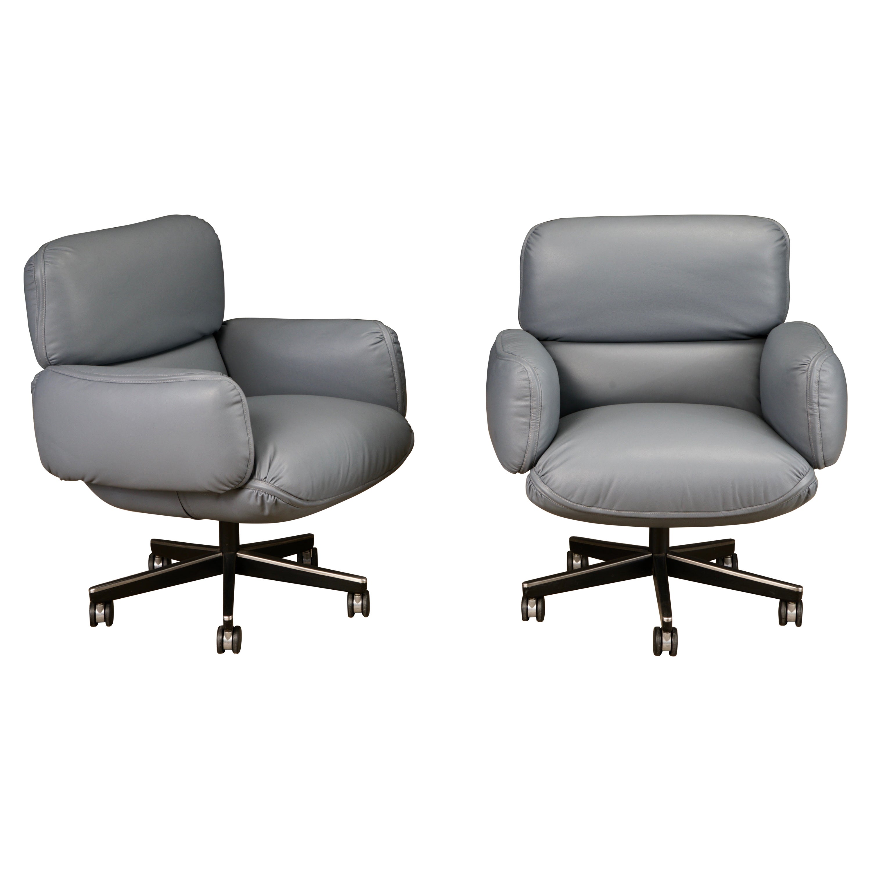 Otto Zapf para Knoll International Sillas ejecutivas de cuero, c. 1985, Retapizado