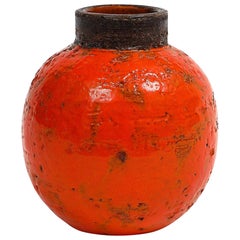 Aldo Londi for Bitossi Vase, Ceramic, Orange, Brown, Signed