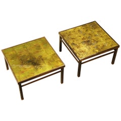 Decorated Gold Leaf, Brass and Glass Coffee, Side or End Tables, c 1960s
