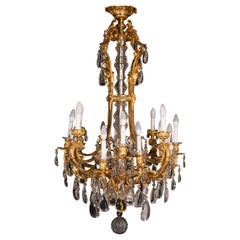 Chandelier or ceiling lamp, Louis XVI style. Bronze, glass. France, 19th century