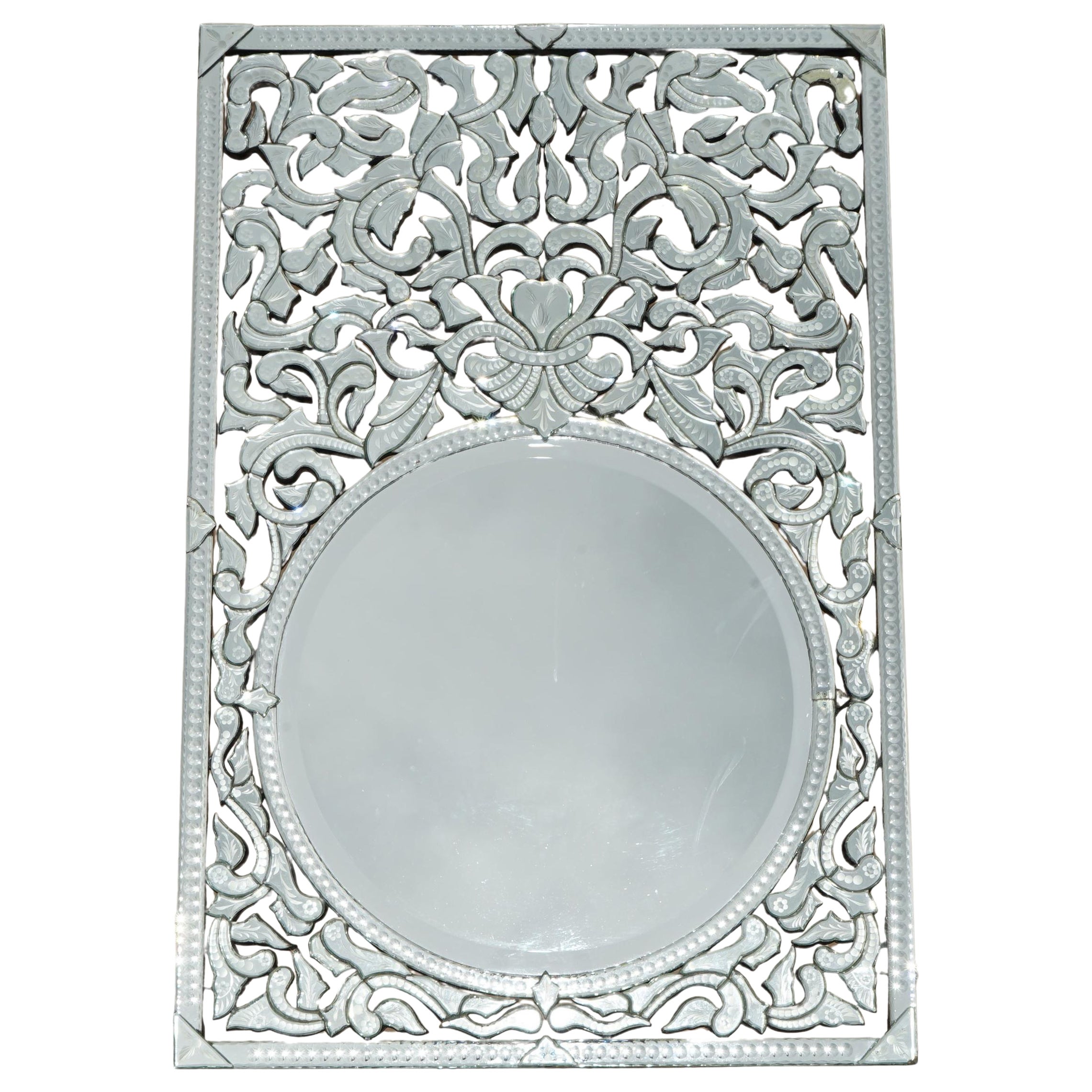 STUNNING ANTIQUE CIRCA 1930's VENETIAN TRUMEAU ETCHED FRET WORK WALL MIRROR