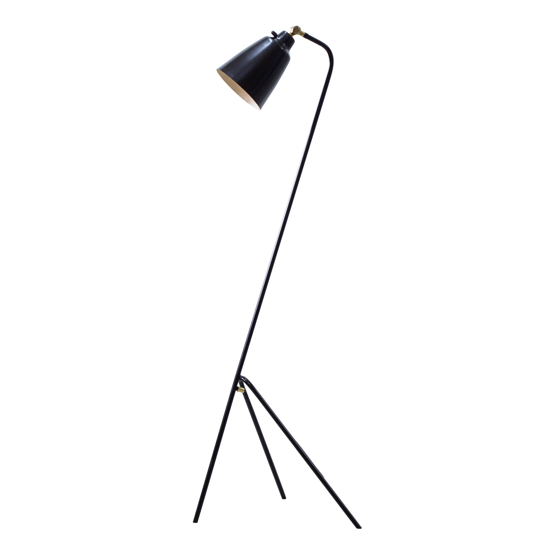 Schwarze und messingfarbene Stehlampe Modell 53701 von Uppsala Armaturfabrik, Schweden 1950er Jahre