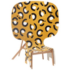 Sculptural Chair exhibited at Design Miami. Wood and Linen Leopard Pattern