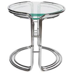 Set/Three Mid-Century Modern Stacking Tables in Chrome and Glass