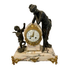 Fine Antique French Marble, Bronze and Ormolu Striking Mantle Clock