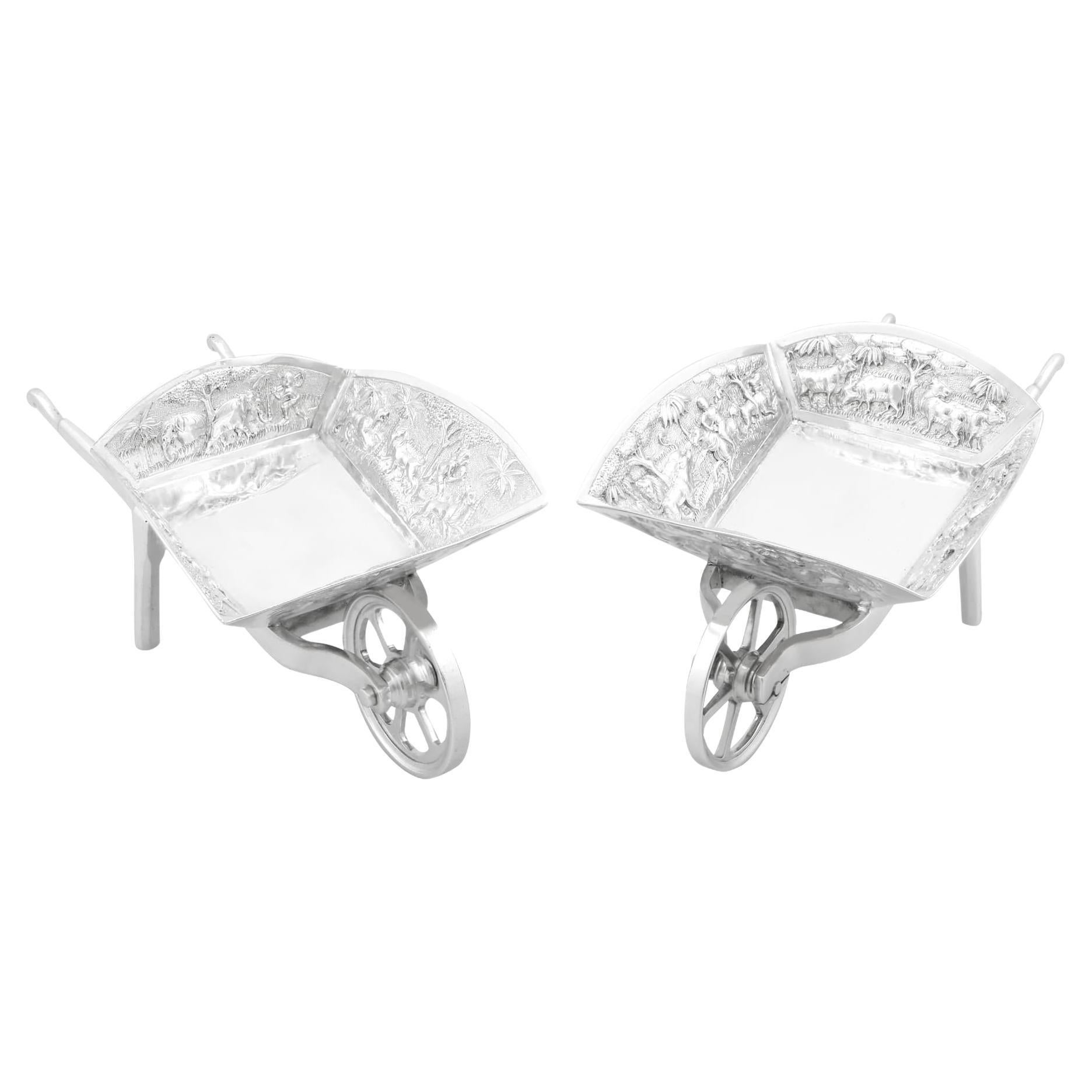 Antique Indian Silver Wheelbarrow Bon Bon Dishes Circa 1900 For Sale