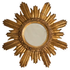 Mid Century, Modern Gold Italian Big Sunburst Mirror, Giltwood, 1960s