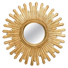 Miroir ensoleillé italien doré du milieu du siècle, bois doré, années 1960