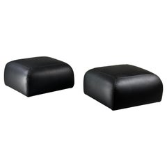 Pouf anni '60 in pelle nera, set di 2