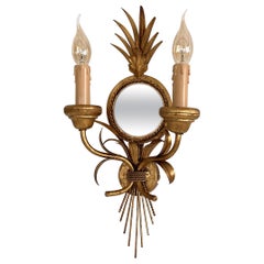 Gilt Wall Sconce with Antique Mirror and Leaves by Kögl, 1970s