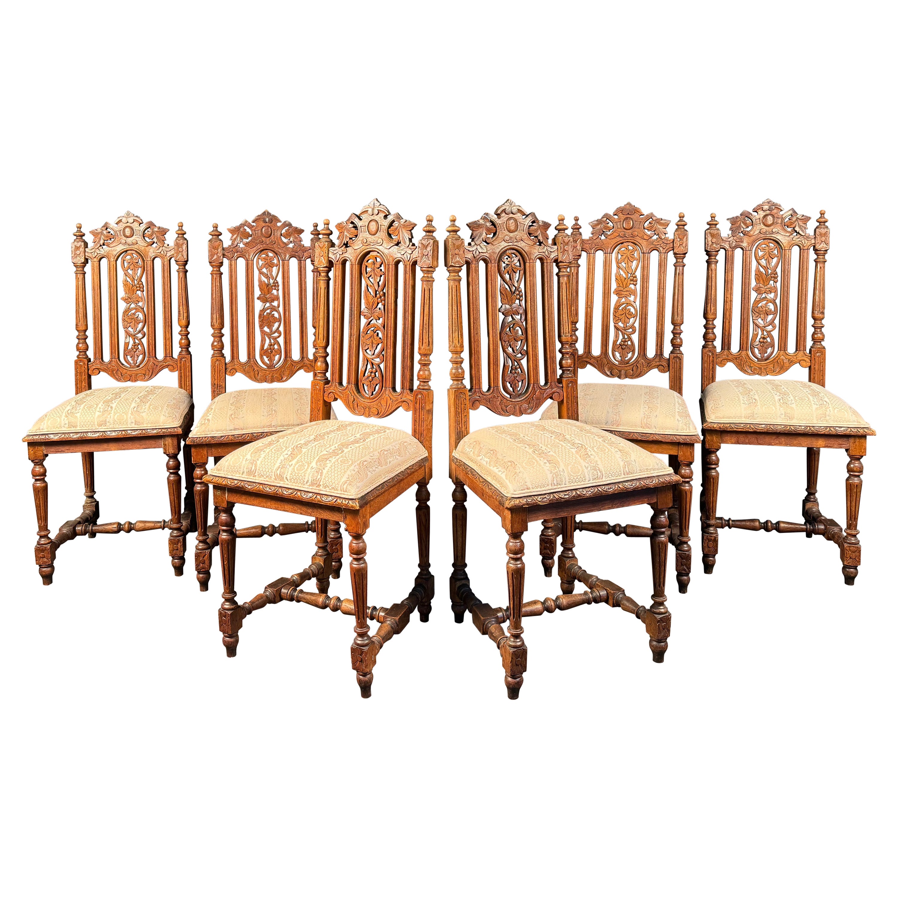 Set of Six French Renaissance Dining Chairs For Sale