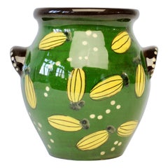 Mid-Century Swiss Studio Pottery Green & Yellow Vase Pot Switzerland circa 1950s