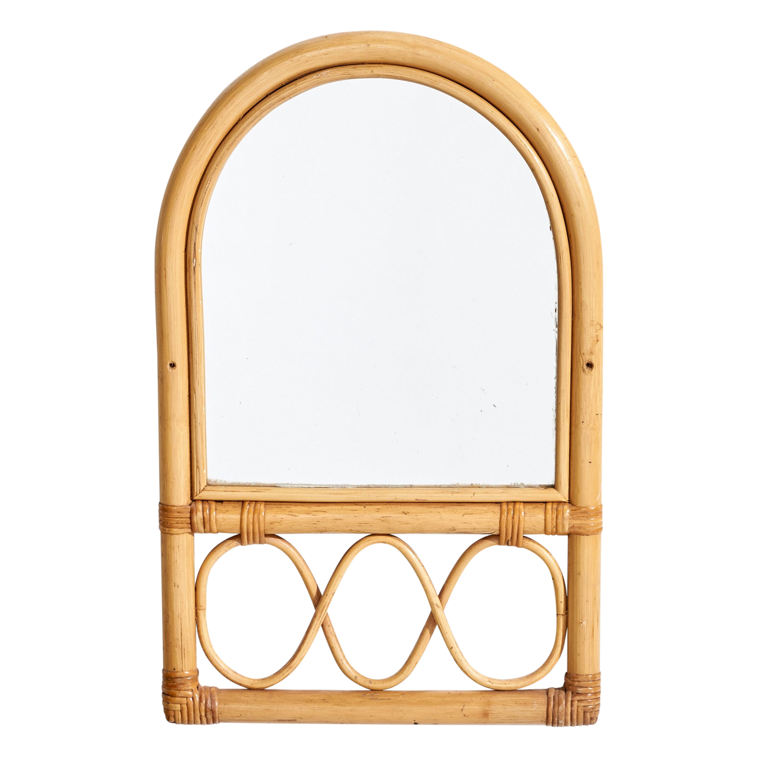 Diseñador italiano, espejo de pared, bambú, ratán, Italia, años 60
