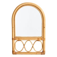 Diseñador italiano, espejo de pared, bambú, ratán, Italia, años 60