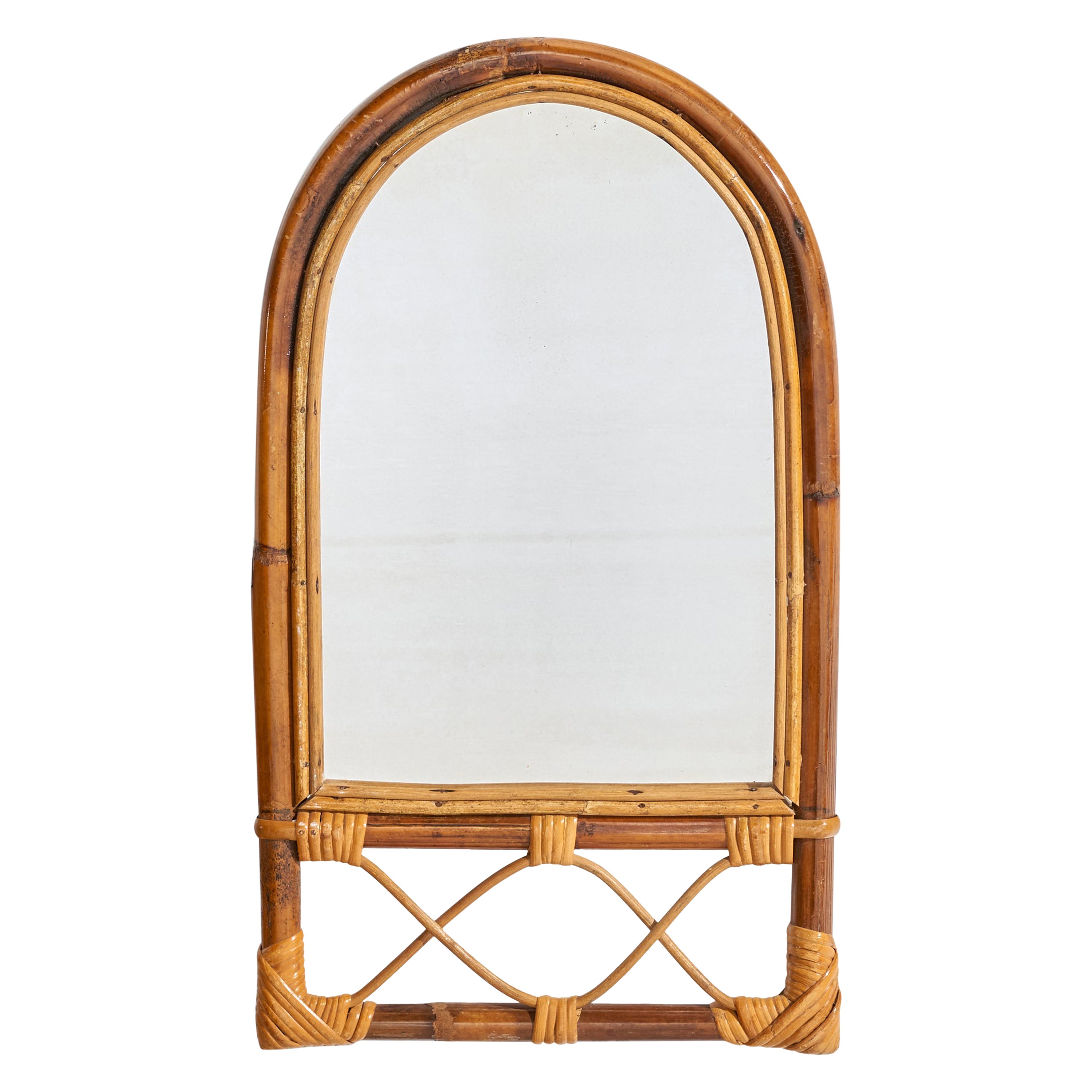 Italienischer Designer, Wandspiegel, Bambus-Rattan, Italien, 1960er Jahre im Angebot