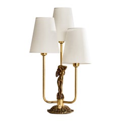 Malmö Metallvarufabrik, Table Lamp, Brass, Fabric, Sweden, 1930s
