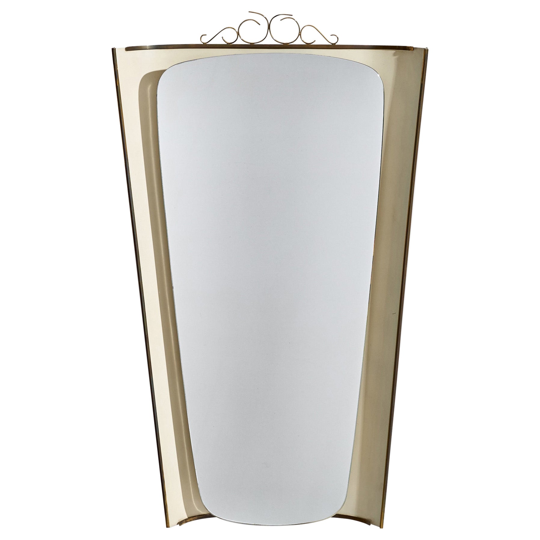 Designer austriaco, specchio da parete illuminato, ottone, metallo, Austria, anni '40