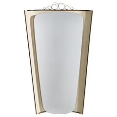 Vintage Austrian Designer, Illuminated Wall Mirror, Brass, Metal, Austria, 1940s