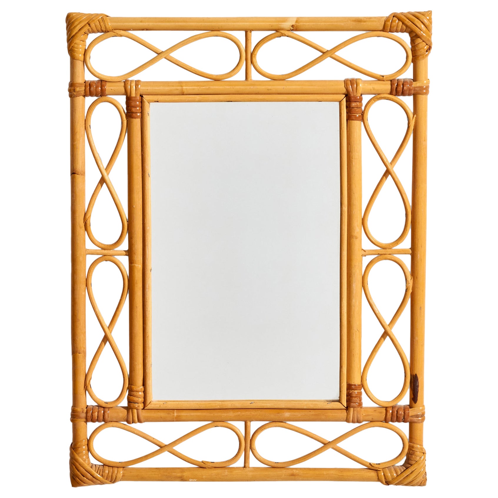Specchio da parete, Designer italiano, Rattan di bambù, Italia, anni '60