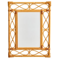 Italian Designer, Wall Mirror, Bamboo Rattan, Italy, 1960s