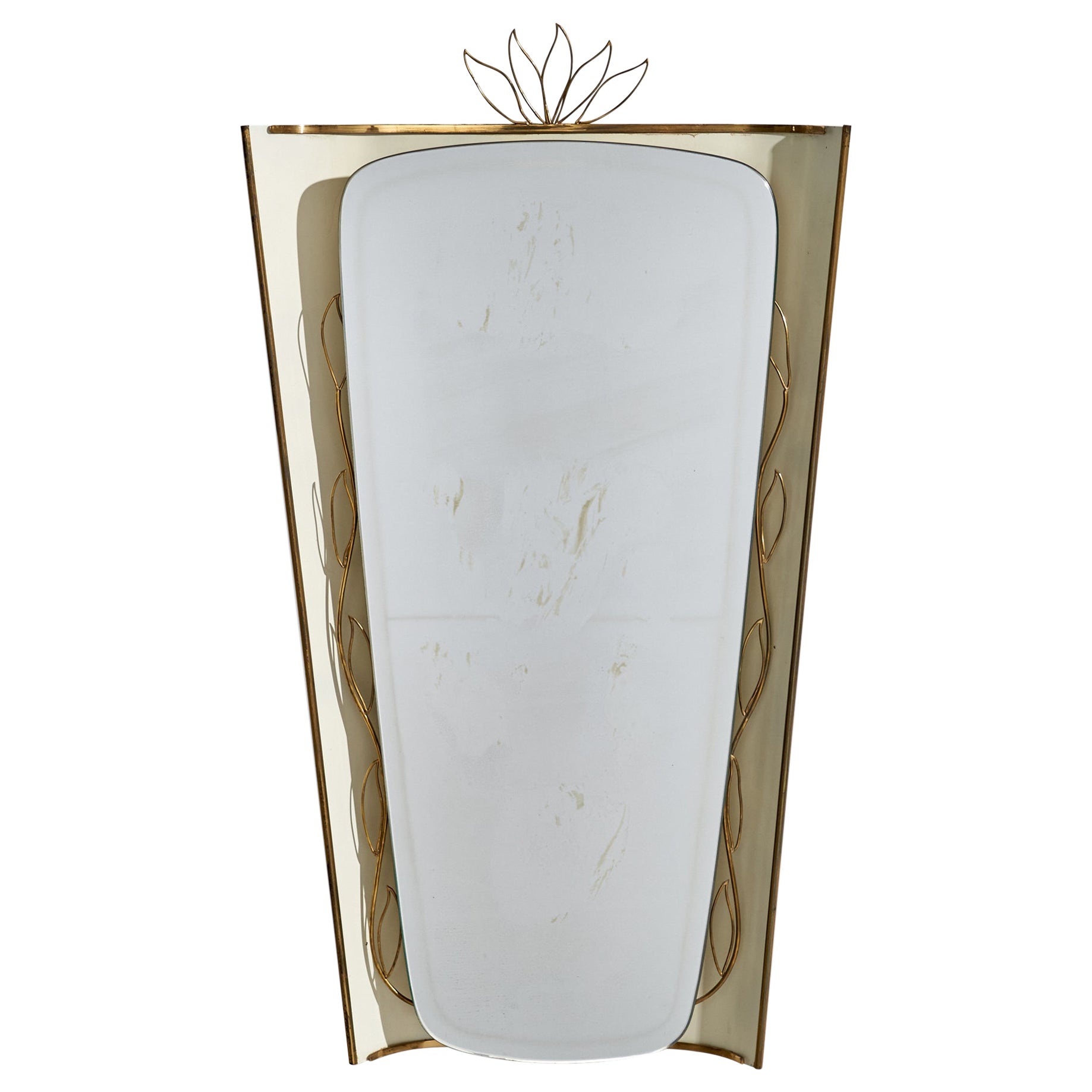 Designer austriaco, specchio da parete illuminato, ottone, metallo, Austria, anni '40