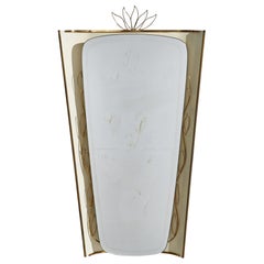 Vintage Austrian Designer, Illuminated Wall Mirror, Brass, Metal, Austria, 1940s