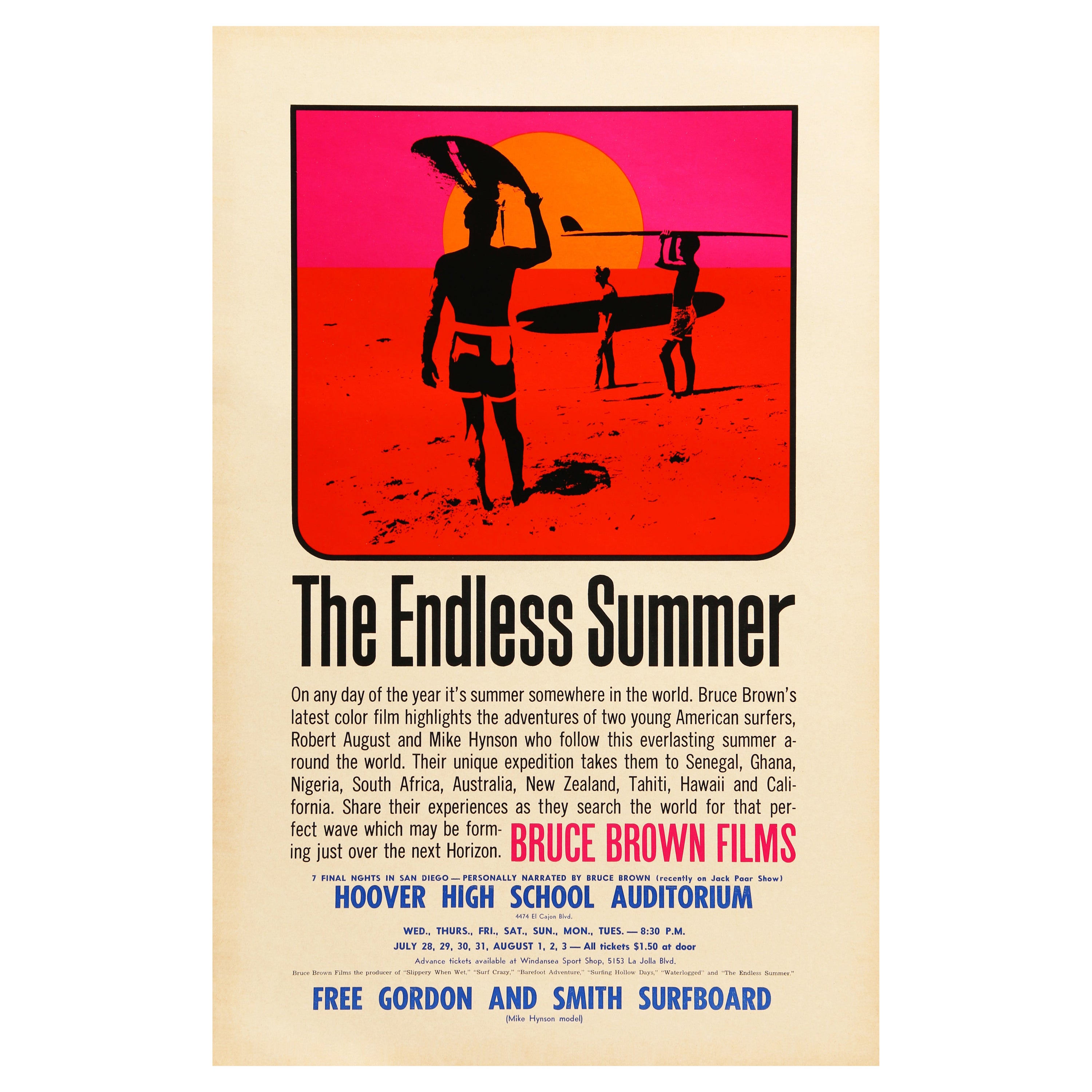 Poster cinematografico originale di 'The Endless Summer' di John Van Hamersveld, 1965 in vendita