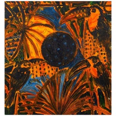Hunt Slonem "Palms & Toucans" Oil on Canvas, 1989