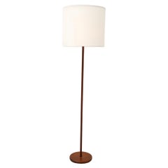 Lampada da terra in teak di metà secolo di Walka con nuovo paralume in lino bianco