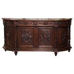 19th Century French Black Forest Carved Oak Four-Door Buffet Enfilade