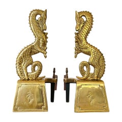 Vintage asiatischen Messing Drachen Andirons oder Chenets - ein Paar