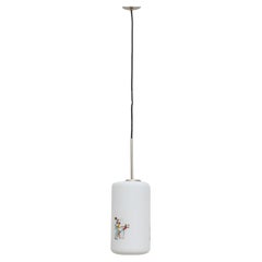 1950's Hand-Painted Milk Glass Pendant Lamp w/ People Dancing and Playing Music