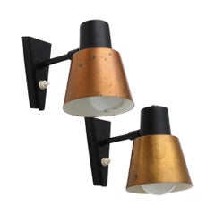 1960's Hala Zeist Kupfer und schwarzes Metall Wandhalterung Spot Light Sconces