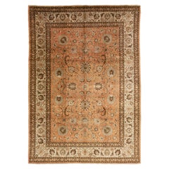Antique Peach Persian Tabriz Wool Rug Floral Designed