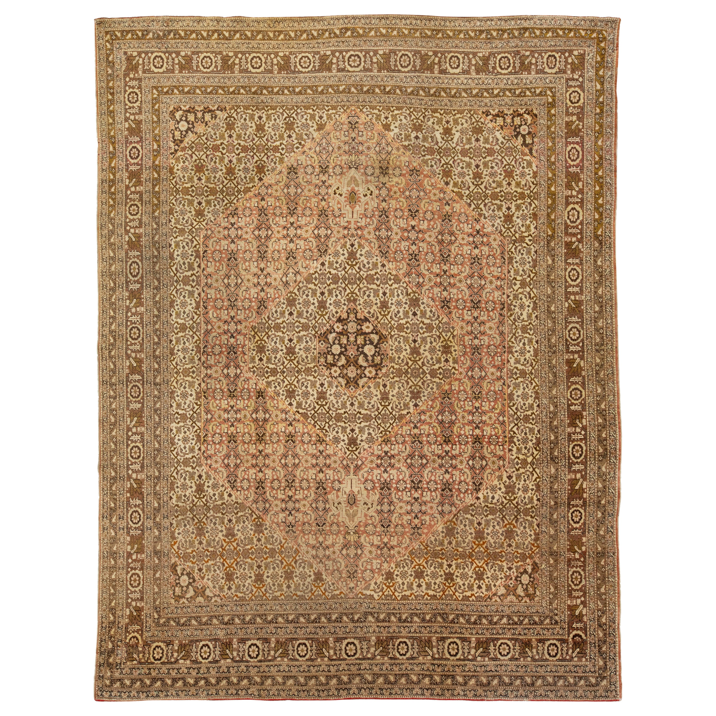Alfombra Persa Tabriz De Lana En Beige Con Diseño Allover De 1900