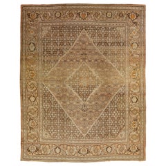 Room Size Antique Persian Tabriz Designed Wool Rug In Brown From The 1900s